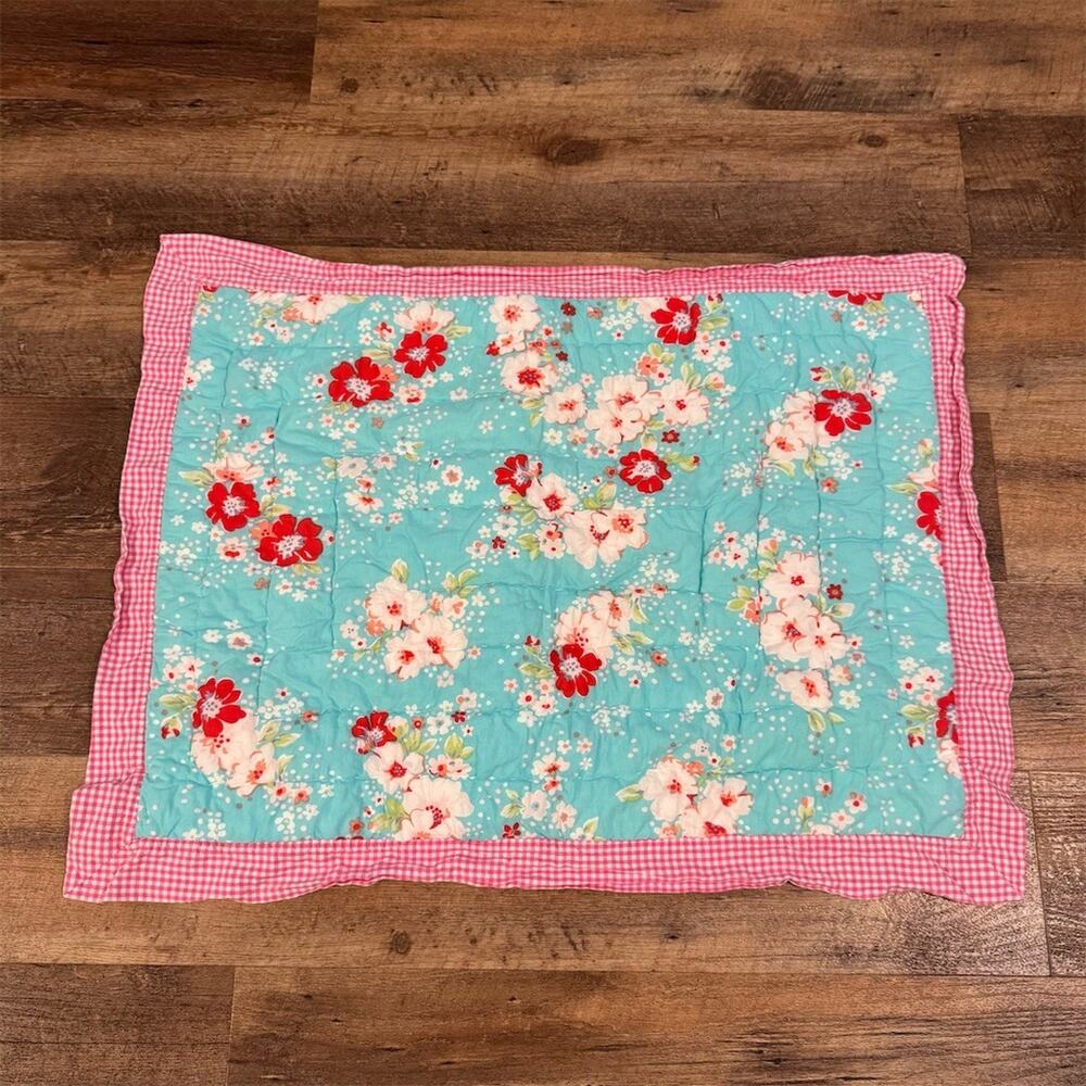 Pottery Barn Kids Standard Quilted Floral Gingham Check Cotton Pillow Sham READ